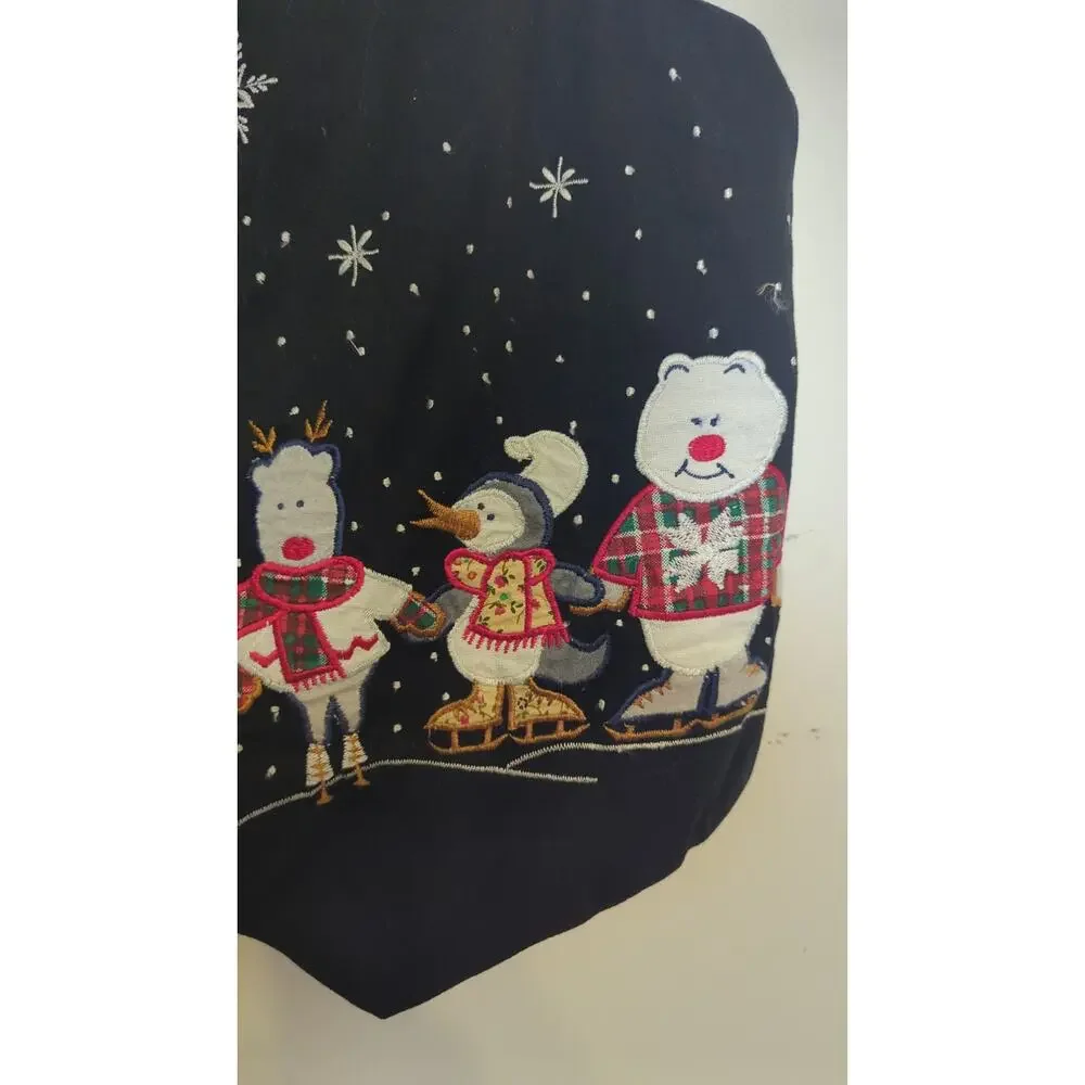 Nostalgic Vintage Winter Festival Embroidered Patchwork Holiday Vest Women's M.